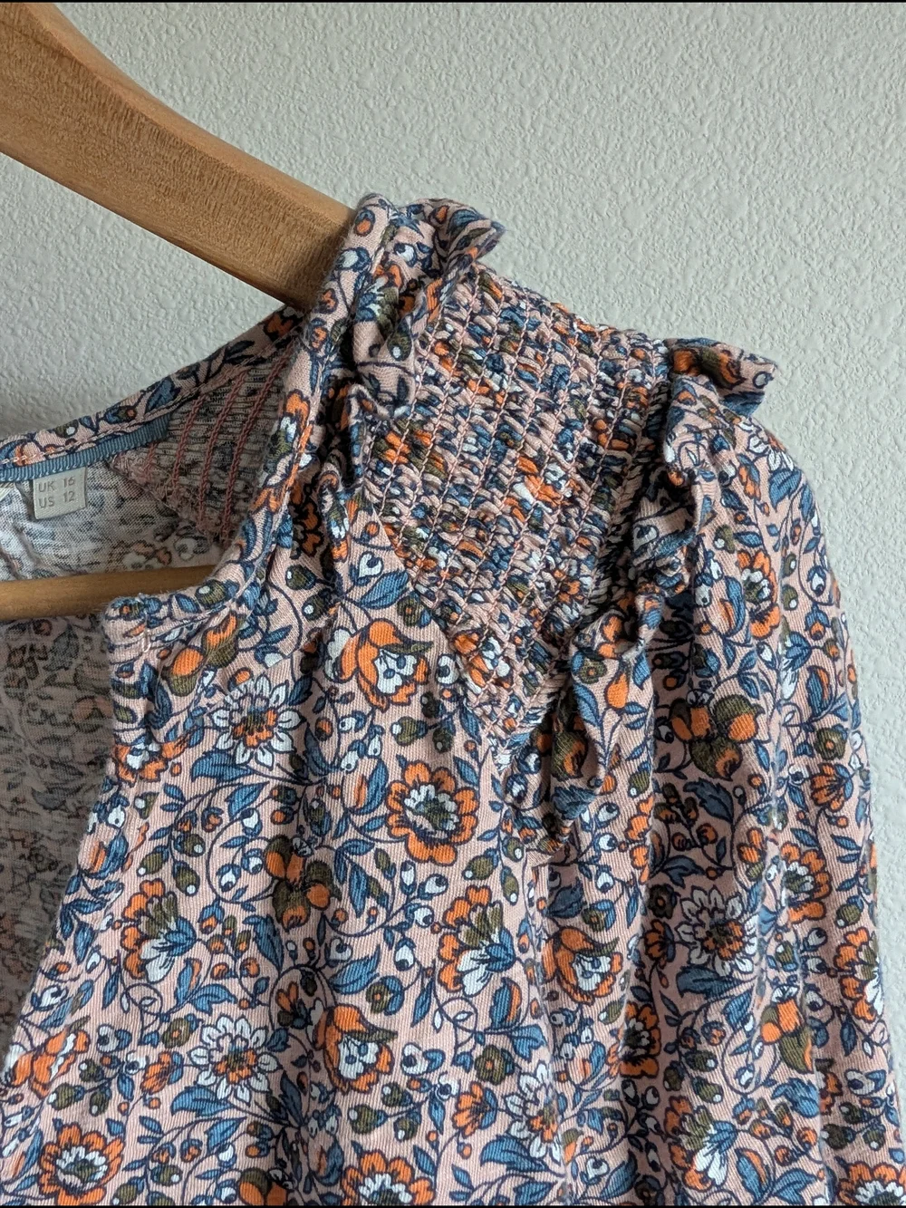 Boden Notch Neck Smocked Frill Floral Top - Picture 3 of 7